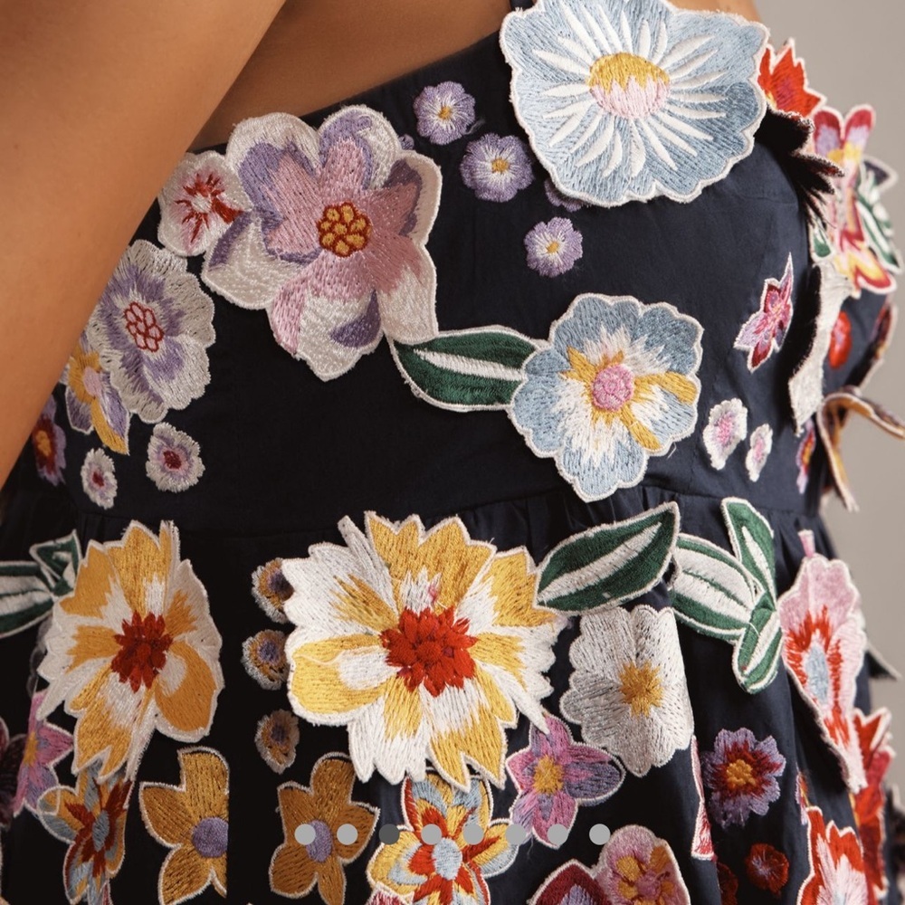 Anthropologie Sleeveless 3D Floral Babydoll Mini Dress - Picture 3 of 10